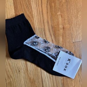 NEW Black Floral Embroidery Mesh Ankle Socks